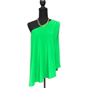 Trina Turk Draped Assymetrical Silk Blouse, Emerald Green, Fits Small